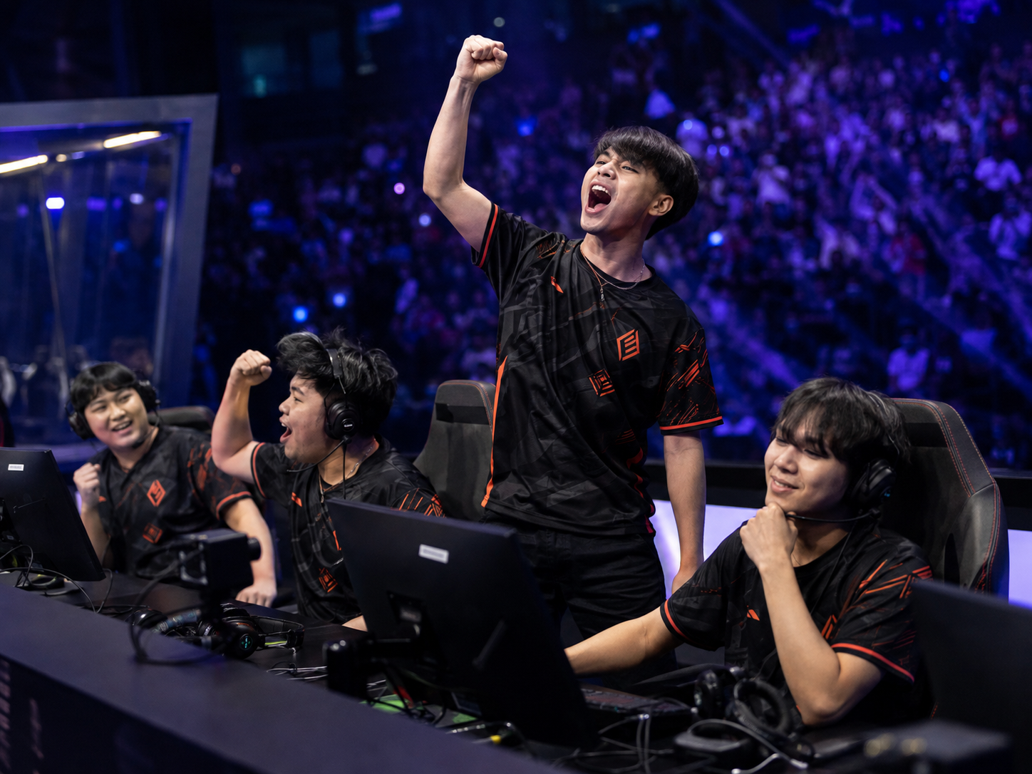 Aurora Gaming players react after being eliminated from The International 2026 by BoomBoys